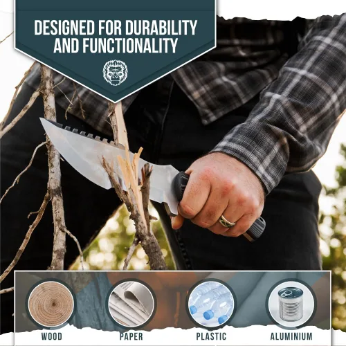 Vista 5 de Holtzman's Gorilla Survival Tracker Cuchillo de caza y campamento de hoja fija con iniciador de fuego y kit completo de supervivencia táctica