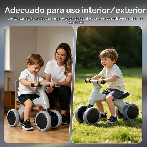 Vista 4 de Bicicleta de equilibrio para niños pequeños - Ruedas antiruido, sin pedal, anti-punta (gris)