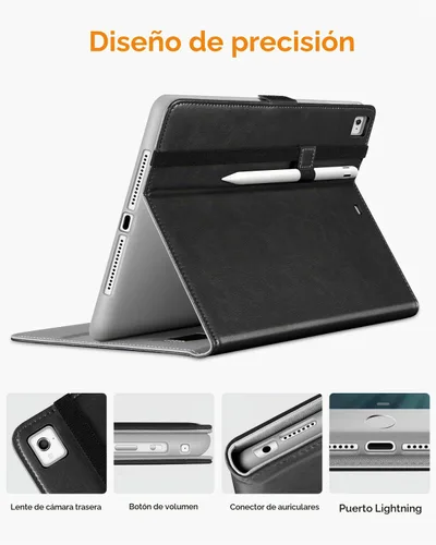 Vista 4 de DTTO - Estuche para iPad de 9.7 pulgadas 5.ª/6.ª Generación 2018/2017 con soporte para Apple Pencil, funda de cuero sintético con función atril