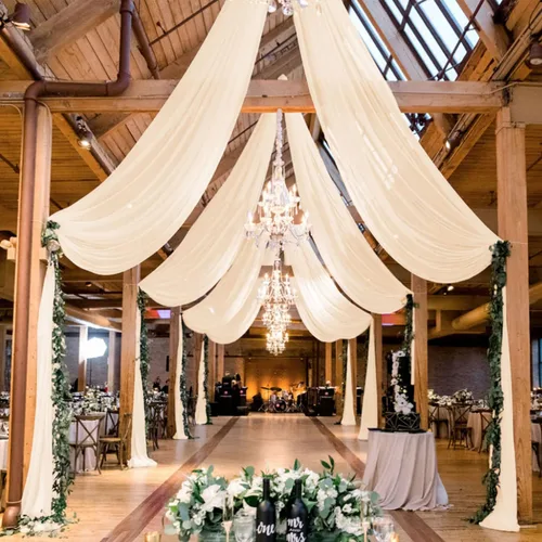 Vista 16 de MODFUNS Cortinas de boda para decoración de techo, cortinas de arco de boda azul bebé, 5 x 20 pies, 2 paneles de gasa transparente, cortina de tul