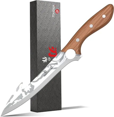 Vista 18 de imarku Cuchillo japonés Santoku de 7 pulgadas, 10Cr15CoMoV de 3 capas de Cuchillo de chef de cocina ultra afilado de alto carbono 59±2 HRC, afilado