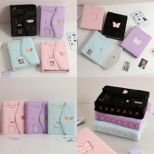 Vista 7 de Carpeta A5 Kpop - Álbum de fotos de felpa con 20 fundas interiores de 3 pulgadas para álbum de fotos en hojas sueltas, rellenable, 6 anillos, Negro