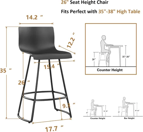 Vista 15 de WENTMENT Juego de 4 taburetes de bar giratorios de altura de mostrador con respaldo de 24 pulgadas con asiento de plástico, taburetes de bar