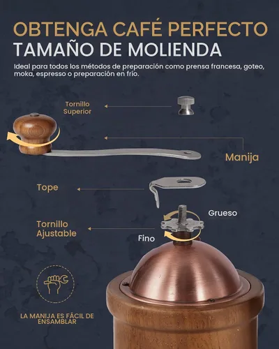 Vista 4 de POLIVIAR - Molinillo de café manual, molinillo de granos de café