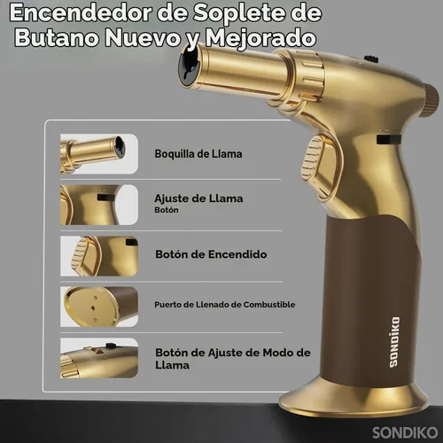 Vista 5 de Sondiko - Encendedor de butano de llama de doble