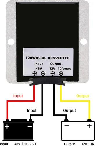 Vista 4 de Regulador de convertidor de voltaje CC 36V 48V reductor de voltaje a 12V 10A 120W, reductor de voltaje impermeable, módulo de fuente de alimentación