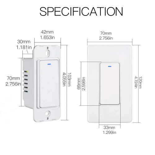 Vista 7 de MoesGo - Interruptor de luz inteligente con botón de pared, multicontrol, interruptores de luz WiFi de 2.4 GHz, requiere cable neutro, control