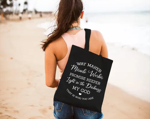 Vista 5 de Waymaker - Bolsa de lona para mujer, con texto en inglés "Christian Scripture", reutilizable, bolsa de compras para el hombro, regalos divertidos