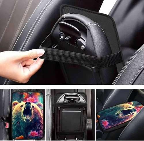 Vista 6 de Funda para reposabrazos de automóvil, ajuste universal para la mayoría de automóviles, SUV, camiones, sedán, patrón fresco, plegable, cómoda, Oso