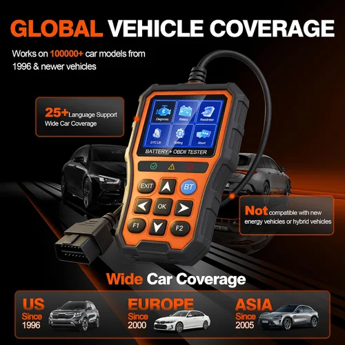 Vista 6 de Herramienta de diagnóstico de escáner PRO OBD2 2 en 1, lector de códigos de coche con probador de batería, lector de códigos de motor con reinicio