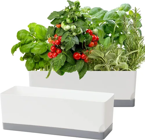 Vista 10 de Macetas de riego automático en macetas para plantas de interior, paquete de 7 unidades de 4+8+17 pulgadas, macetas de ventana de plástico, maceta
