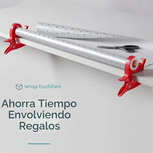 Vista 6 de Herramienta de envoltura de regalo de mesa Wrap Buddies con dispensador de cinta – Juego de 2 abrazaderas ajustables para papel de regalo