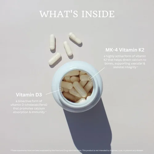 Vista 3 de VTC VitaTradingCo. Vitamina D3 + K2 Formas bioactivas de alta potencia 1000iu D3 + 45mcg MK-4 K2 Aumenta la absorción de calcio Soporte