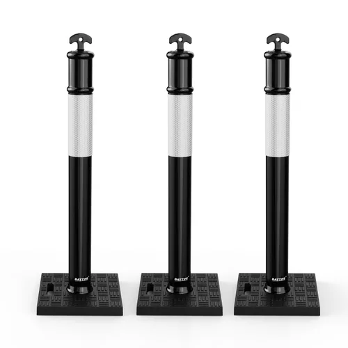 Vista 13 de BATTIFE Poste delineador de 45 pulgadas con base, conos de delineador de tráfico naranja con collar reflectante para práctica de conducción