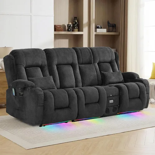 Vista 22 de TUNYI Wall Hugger - Sofá reclinable con consola, sofá biplaza reclinable eléctrico para autocaravana con masaje y Beige