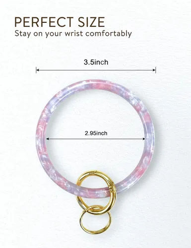Vista 5 de Heesch Pulsera llavero pulsera llavero pulsera para mujer, llavero de acetato circular para muñeca