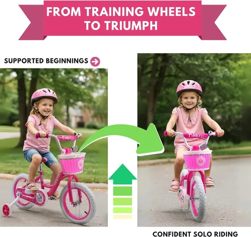 Vista 5 de Bicystar - Bicicleta para niñas de 12, 14, 16 pulgadas para bebés de 2 a 5 años, bicicleta infantil princesa con ruedas de entrenamiento, cuadro