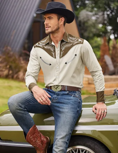 Vista 2 de COOFANDY Men's Western Cowboy Shirt Casual Long Sleeve Button Down Cotton Shirts