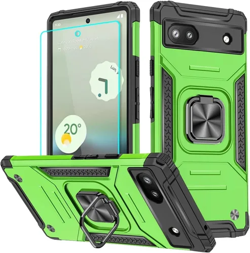 Vista 17 de HNHYGETE Funda para Pixel 6a con protector de pantalla HD, soporte giratorio de grado militar de 360° (resistente) a prueba de golpes para Google