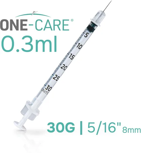 Vista 2 de Jeringa ONE-CARE de 0.0 fl oz/cc, 30G x 5/16" (8mm), tapa naranja, 100 piezas/caja Fine Tip, Home & Lab Use, Clear Barrel, Bold Scale, Smooth