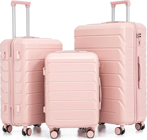 Vista 64 de Merax 3 piezas expandible ABS Hardshell equipaje Sets Spinner Wheel Maleta TSA Lock Suit Case, Apertura frontal negra, Juego de 2 piezas, Maleta