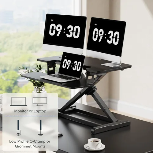 Vista 7 de FLEXISPOT Convertidor eléctrico de escritorio de pie de 32 pulgadas, elevador de escritorio motorizado para sentarse a pie, monitor de escritorio