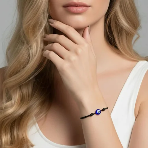 Vista 24 de Pulsera Lucky Evil Eye, gargantilla y tobillera – Talismán de protección de cuerda roja y negra Joyería minimalista Mal de Ojo para la buena suerte