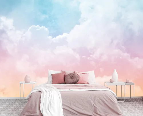 Vista 8 de Mural de pared - Papel pintado 3D de decoración, nubes rosas, 155" x 103" (no autoadhesivo)