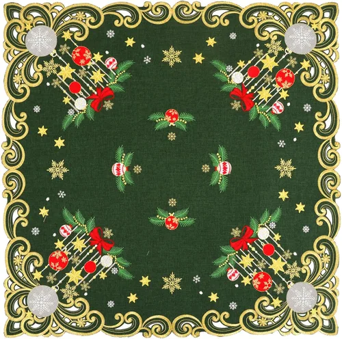 Vista 2 de Mantel cuadrado pequeño bordado de Navidad, adornos (verde navideño)