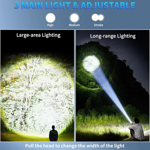 Vista 2 de BEFAMALI Linternas recargables de alto lúmenes, 99000 LM linterna súper brillante con 7 modos, luz de flash potente ajustable con luz COB, linterna
