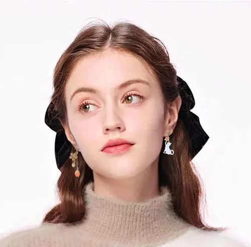 Vista 3 de Pendientes delicados asimétricos largos con borla para mujer, agujas de plata S925