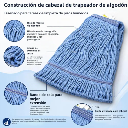 Vista 3 de General Cleaning Mop - Repuesto comercial resistente, cabezal de trapeador de alta resistencia, repuesto comercial, repuesto de cabezal de hilo