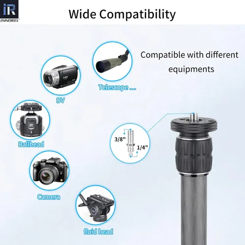 Vista 6 de INNOREL ER252C Universal 10 capas de fibra de carbono trípode centro columna extensión trípode dos secciones media columna poste para trípode