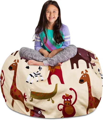 Vista 21 de Posh Creations Funda de puf para niños con almacenamiento para animales de peluche - Organizador de juguetes para niños, Mediano 68.58 cm - Lona