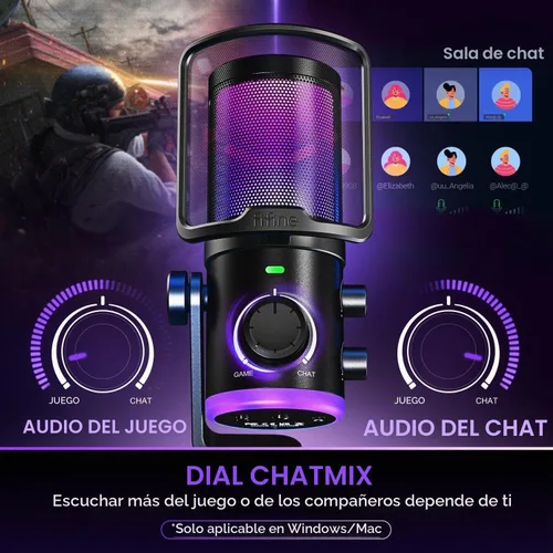 Vista 3 de Micrófono de juego FIFINE para PC, micrófono USB para transmisión con balance de chat de juego, micrófono de escritorio RGB condensador