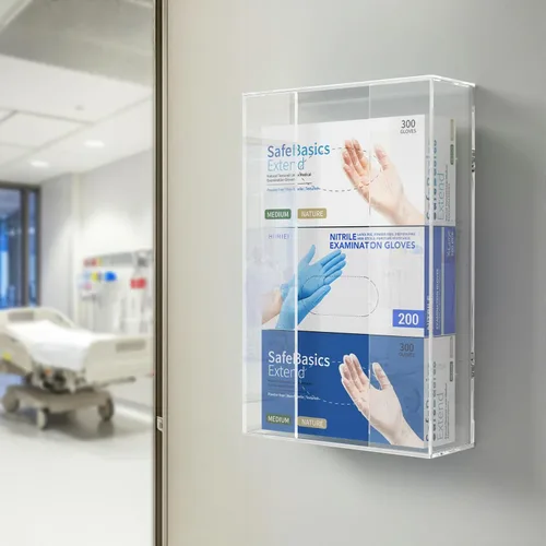 Vista 5 de HIIMIEI Dispensador de Guantes de Acrílico para Montaje en Pared, Soporte de Plástico Transparente Flotante para Caja Triple de Guantes 16.1'' X