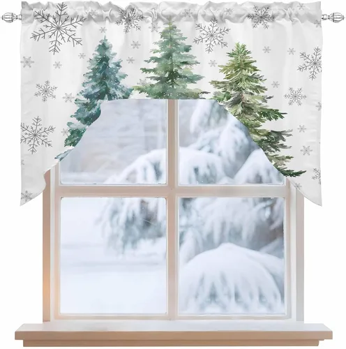 Vista 2 de Cortinas de cocina con cenefa de árbol de Navidad, cenefa con bolsillo para barra, paneles de cortina para dormitorio, sala de estar, baño