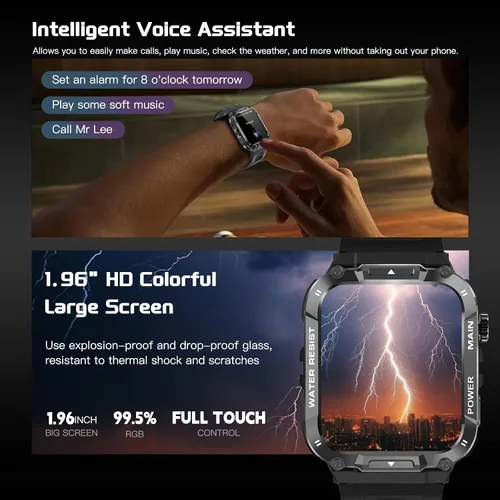 Vista 4 de Reloj inteligente con función de teléfono, hacer/responder llamadas con control de voz AI, reloj inteligente con 28 modos deportivos, podómetro