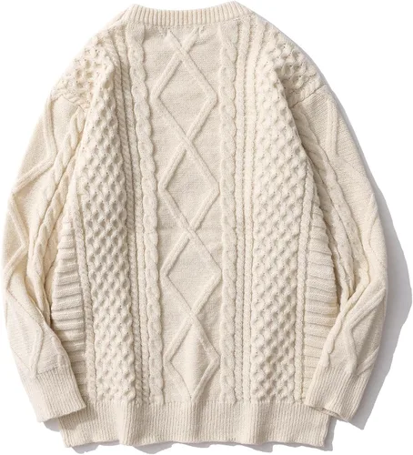 Vista 2 de Aelfric Eden Suéter de punto liso de punto trenzado vintage, suéter unisex tejido con cuello redondo