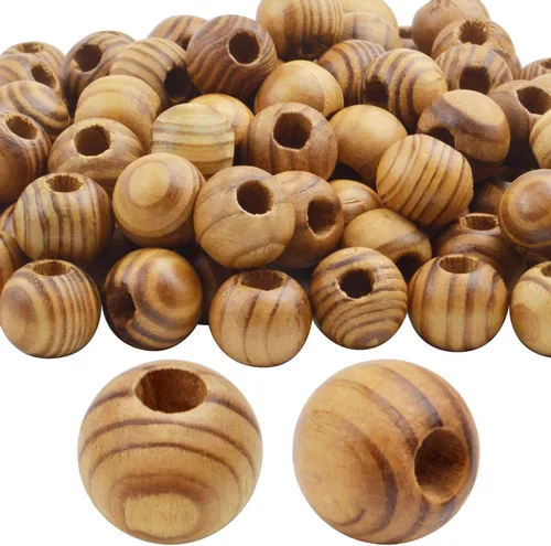 Vista 9 de Cuentas de madera natural, 200 piezas de 0.472 in redondas, agujero grande (0.177 in) para decoraciones de bricolaje