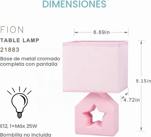 Vista 5 de Vera - Lámpara de mesa pequeña rosa para sala de estar como lámpara de mesita de noche para dormitorio, lámpara de mesa moderna de cerámica