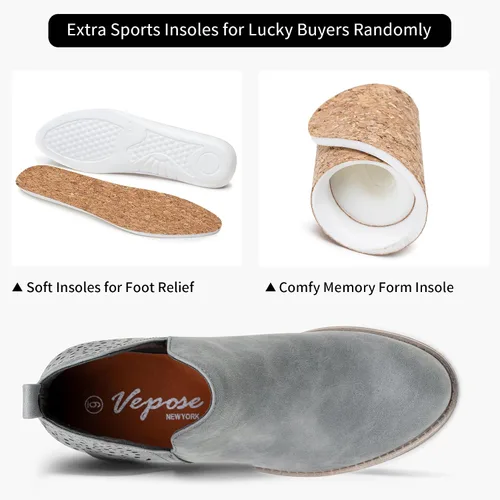 Vista 5 de VEPOSE botas al tobillo para mujer con tacón bajo y grueso, con perforaciones, botas de vaquero