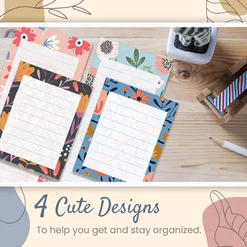 Vista 2 de Prims & Flourish Magnetic Notepads for Refrigerator, 4-Pack Grocery List Magnet Pad for Fridge, To-Do List, Reminders, Scratch Pads, Cute Floral