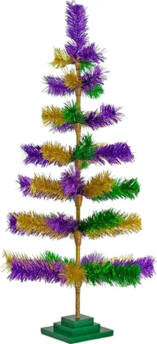 Vista 9 de Lee Display Árbol de Navidad de oropel con temática de Mardi Gras de 18 pulgadas, morado, dorado y verde