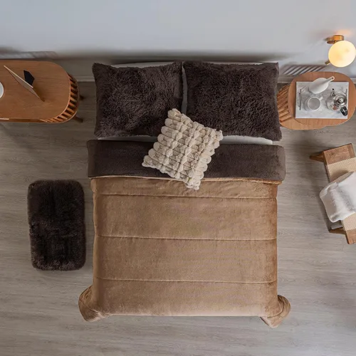 Vista 4 de Vianney Manta de invierno reversible de piel sintética y textura de piel de oveja – Manta ultrasuave y acogedora para sofá o cama, ligera y elegante