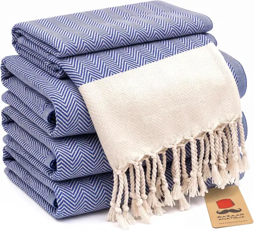 Vista 47 de Bazaar Anatolia Toallas de mano – Juego de 4 39 x 19 pulgadas – Toalla de mano turca a rayas para baño, 100% algodón, cocina, cara, cabello, té