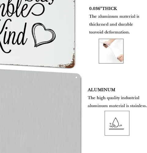 Vista 4 de Letrero de metal para la familia, letrero de metal decorativo con texto en inglés "Always Stay Humble And Kind", divertido diseño retro, placa