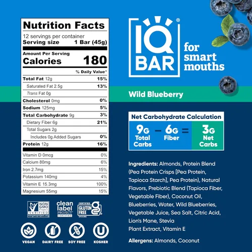 Vista 7 de IQBAR Clean Plant - Barras de proteínas – Nuez de plátano, Matcha Chai, arándano silvestre, paquete de 12 unidades – Keto, vegano, alto en fibra