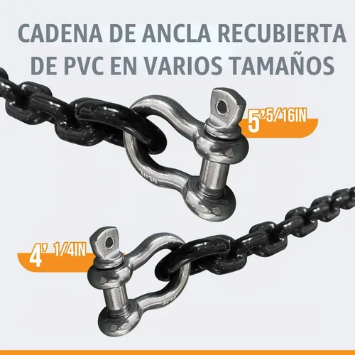 Vista 2 de Anchor-Man - Cadena de anclaje para barco recubierta de PVC, cadena de ancla marina negra con grilletes de acero inoxidable para barcos, kayaks