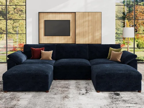 Vista 88 de EASE MOOSE Sofá modular verde seccional de gran tamaño en forma de L Pana verde